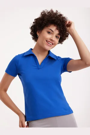 FableStreet Women Blue LivIn Polo Collar T-shirt