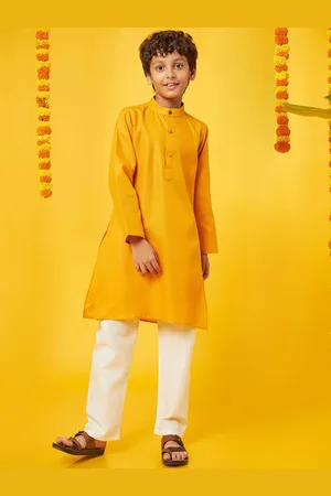 BonOrganik Boys Band Collar Pure Silk Straight Kurta with Pyjamas