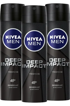 Nivea Men Set Of 3 Deep Impact 48Hr Freshness Black Carbon Deodorant Spray - 93g Each