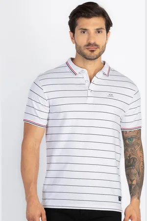 Status Quo Men Striped Polo Collar Pockets T-shirt