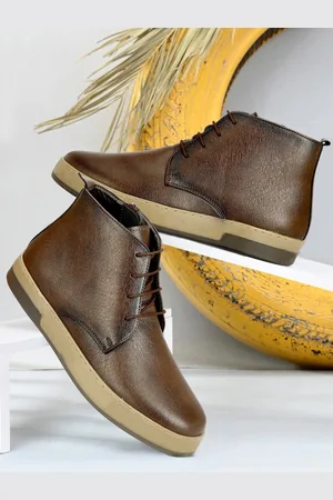 SHOZANIA Men Leather Textured Mid-Top Boots