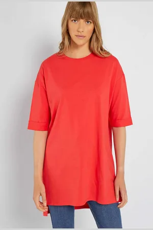 KIABI Round Neck Short Sleeves Cotton Longline T-shirt