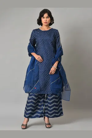 W Festive Bandhani Print Silk Kurta ith Palazzos & Dupatta