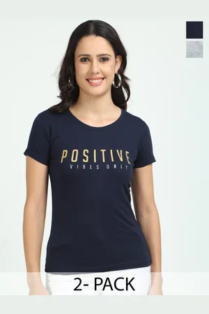 Fleximaa Women Typography 2 Printed V-Neck Pure Cotton T-shirt