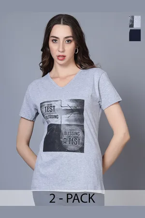 Fleximaa Women Typography 2 Printed V-Neck Pure Cotton T-shirt