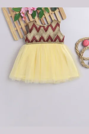 MANY FROCKS & Girls Chevron Embroidered Net Sleeveless Fit & Flare Dress