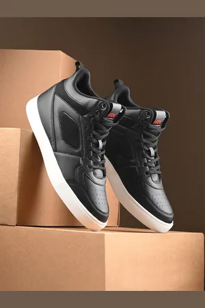HRX Men Black Skate Street Mid Top Perforations Comfort Insole Sneakers