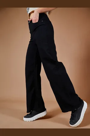 BAESD Women High Rise Clean Look Stretchable Wide Leg Denim Jeans