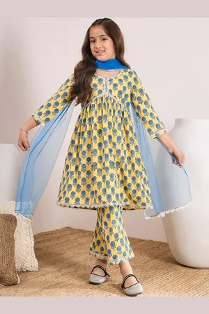 pspeaches Girls Floral Printed Empire A-Line Pure Cotton Kurta with Trousers & Dupatta