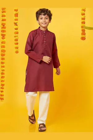 BonOrganik Boys Straight Pure Silk Kurta with Pyjamas