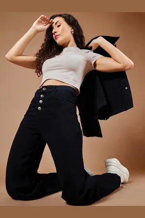 BAESD Women Wide Leg High Rise Clean Look Stretchable Denim Jeans