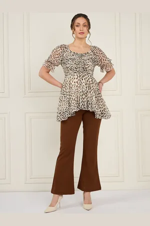 Antheaa Off White Polka Dots Printed Puff Sleeves Tie Up Top &Trouser