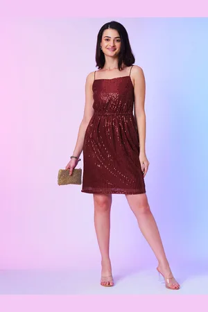 Globus Women Square Neck Strappy Shoulder Sequinned Sheath Party Dress