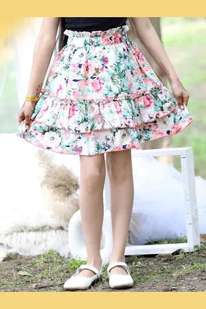 Cutiekins Girls Floral Printed Layered Flared Above Knee Length Skirt