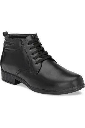 John Karsun Men Black Leather Mid-Top Flat Boots