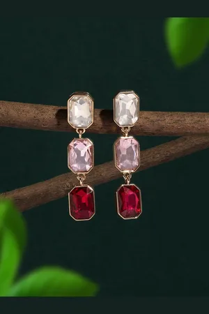 Ami Gold-Plated Stones Studded Drop Earrings