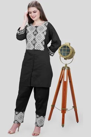 MEHNAM Ethnic Motifs Printed Notched Neck Pure Cotton Straight Kurta With Trouser