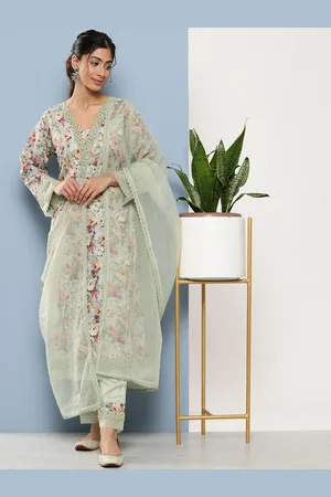 Divena World Floral Printed Lace Straight Kurta With Trouser & Dupatta