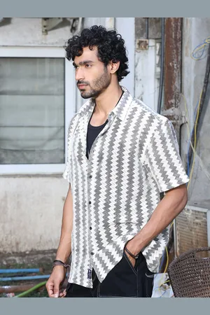 Roadster The Lifestyle Co Patterned Cotton Oversized-Fit Crochet Shirts