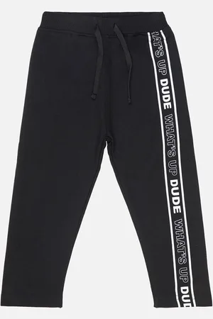 BodyCare Boys Typography Printed Mid-Rise Pure Cotton Track Pants