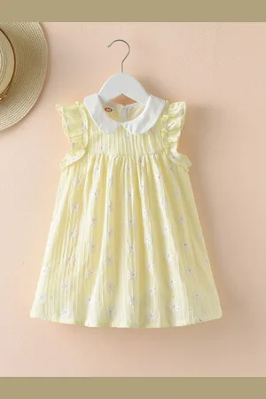 Stylecast Girls Yellow & White Floral Printed Peter Pan Collar Pure Cotton A-Line Dress