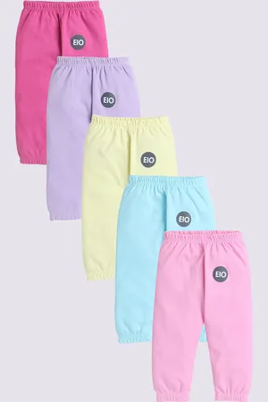 EIO Infants Kids Pack of 5 Pure Cotton Mid-Rise Joggers