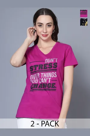 Fleximaa Women 2 Printed V-Neck Pure Cotton T-shirt