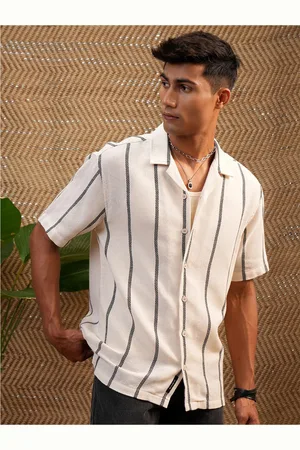 LocoMotive Premium Men Dobby Textured Checked Cuban Collar Relaxed Shirt