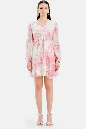 Kazo Floral Printed Satin Fit & Flare Dress