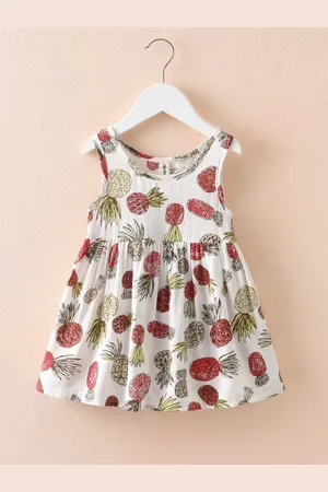 Stylecast Girls White Conversational Printed Sleeveless Fit & Flare Cotton Dress