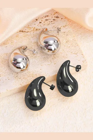 Krelin Set Of 2 Stainless Steel Enameled Teardrop Shaped Drop Earrings