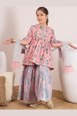 pspeaches Girls Ethnic Motifs Printed Empire Kurta with Sharara & With Dupatta