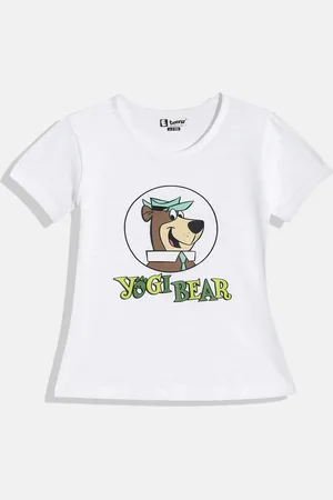 Eteenz Girls Yogi Bear Printed Premium Cotton Round-Neck T-shirt