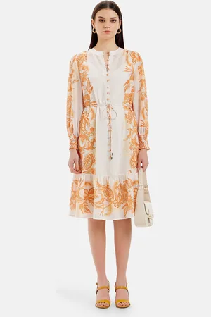 Kazo Ethnic Motifs Printed Satin A-Line Dress
