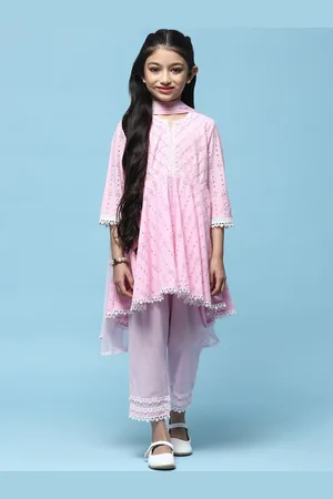 Biba Girls Ethnic Motifs Self Design Kurta with Trousers & With Dupatta
