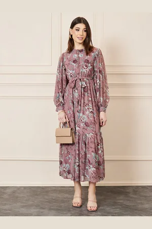Styli Floral Print Volume Sleeve A-Line Maxi Dress with tie belt