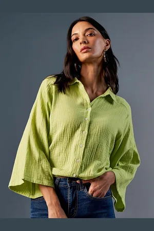 AND Self Design Flared Sleeve Pure Cotton Shirt Style Top
