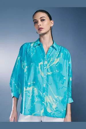 AND Abstract Printed Cuffed Sleeves Pure Cotton Shirt Style Top