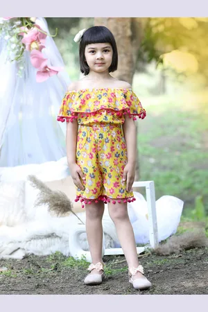Cutiekins Girls Off-Shoulder Floral Printed Ruffles Playsuit