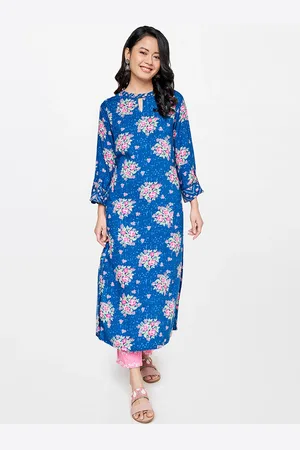 Global Desi Floral Printed Keyhole Neck Kurta