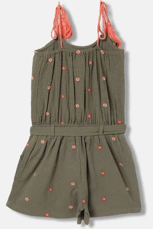 Blue Giraffe Girls Embroidered Pure Cotton Playsuit With Belt