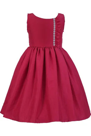BAESD Girls Sleeveless Ruffles Detail Chinnon Silk Fit & Flare Dress