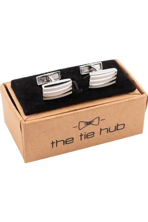 The Tie Hub Striped Silver-Plated Rectangular Cufflink
