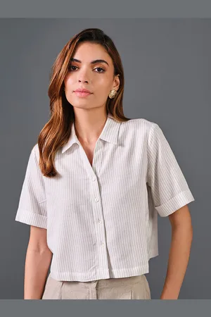 AND Striped Pure Cotton Shirt Style Crop Top