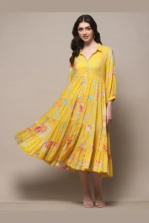Biba Floral Printed Shirt Collar A-Line Midi Dress