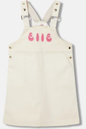 Elle Girls Typography Embroidered Shoulder Straps Pure Cotton Pinafore Dress