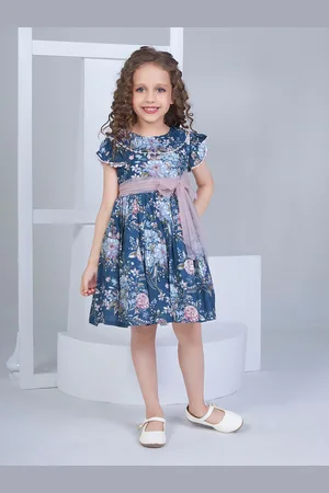 Peppermint Girls Floral Printed Flutter Sleeve Fit & Flare Dress
