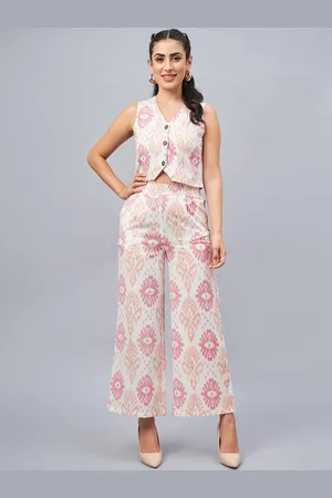 WineRed Ethnic Motifs Printed V-Neck Pure Cotton Waistcoat & Trouser