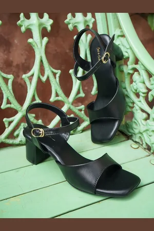 Mast & Harbour Black Open Toe Block Heels