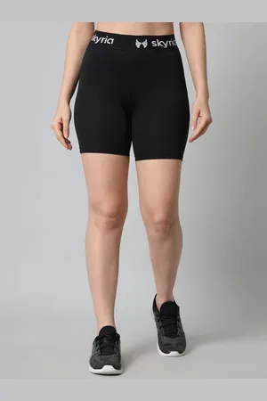 skyria Women Black Slim Fit High-Rise Training or Gym Sports Shorts